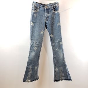 Vintage Y2K Studded Abstract Print Flared Jeans